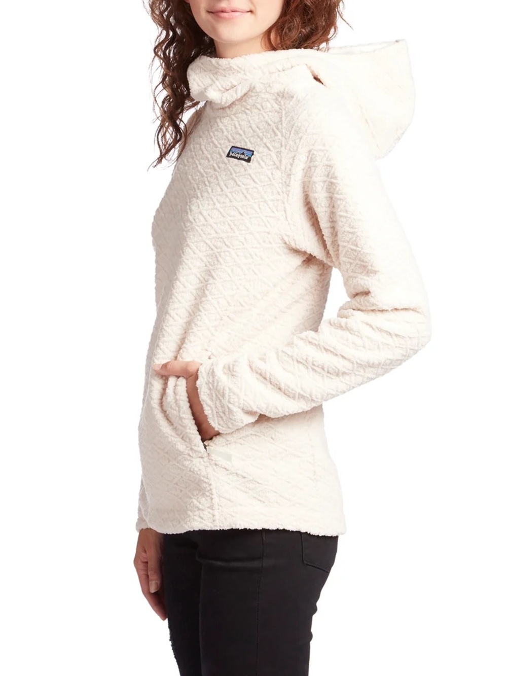 Patagonia Cream Sherpa Diamond Capra Cowl Neck Hoodie Sweatshirt Calcium - Picture 4 of 12